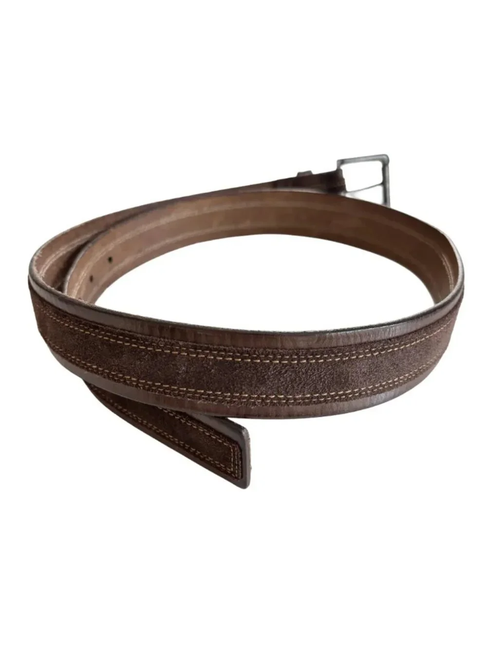 JOHNSTON & MURPHY Stitched Suede Overlay Brown Leather Belt MEN'S 38